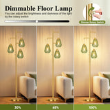 QiMH Glass Floor Lamps for Living Room, Tree Standing Lamp with Stepless Dimmable, 68" Modern Tall Lamps for Bedroom Home Office, Rotary Switch, 3 LED Bulb Included, Brushed Gold