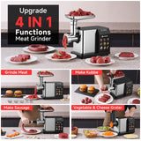 AAOBOSI Multifunctional Digital Meat Grinder Electric 3000W Max w/ 9 Touch Screen Presets, Auto-Reverse & Built-in Storage -Grinding, Sausage & Kibbe & Grate Cheese Making for Home Use