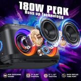 W-KING 180W Peak Bluetooth Speaker, 80W Party Portable Speaker Bluetooth Wireless Boom Box/4 Drivers with 2*Subwoofer/Deep Bass Tube, IPX5 Big Loud Large Speaker/Huge 105dB Sound/24H/EQ/U-Disk/TF/AUX W-KING