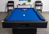 Hathaway Hustler 8ft Pool Table for Game Room – Billiard Table with Poly-Coated Playfield, Ball Return System, Leg Levelers – Includes Cues, Pool Balls, Chalk, Triangle, Brush – Black & Blue