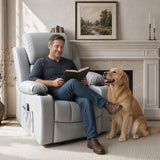 FLEXISPOT XL31 Power Lift Recliner Chair for Elderly, Electric Lift Chair with Massage & Heat, PU Leather Reclining Sofa w/Cup Holders, Side Pockets for Living Room Bedroom(Medium Size,Gray)