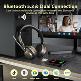 Earbay 5.3 Bluetooth Headset with USB Dongle & Noise Canceling Mic, Wireless Headset with Mic for Work, 50Hrs Playtime Wireless Headphones with Charge Dock & Mic Mute, for PC/Laptop/Phone/Teams/Zoom
