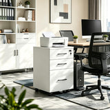 ALBSL File Cabinet With Lock, 3 Drawer Wood Rolling Filing Under Desk for Home Office, Storage Fits Letter/A4 Size, Mobile Printer Stand, White