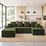 Living&Giving 128" U-Shaped Cloud Sectional Couch for Living Room, Cloud Boneless Couch-No Assembly with Reversible Chaise, Customizable 4-Seat Modular Sectional Sofa with 3 Ottoman, Green