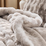 Wajade Fluffy King Comforter Set Tie-Dye Beige Soft & Fuzzy Faux Fur Comforter Luxury Lightweight Plush Bedding Set for Bedroom All Season