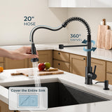 FORIOUS Black Touchless Kitchen Faucet with Soap Dispenser, Motion Sensor Activated Smart Sink Faucet with Pull Down Sprayer Single Handle Hands Free Contemporary for Bar & Prep Sinks, Camper RV
