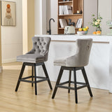 MOOLSUN A Set of 4 Blue Velvet bar stools - Classic Fixed Height Design, rotatable Button Group Seats, Perfect for Standard Kitchen Islands and Home Bars,Gray(Wood Leg)