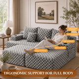 Boneless Couch Cloud Modular Sectional Sofa, Modern Convertible L Shaped Couch, 3 Seat Deep Seat Sectional Sofa with 5 Pillows for Living Room, Apartment(Gray, Checked, Right Facing Chaise+Ottoman)