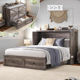 LUXOAK Queen Murphy Cabinet Bed with with Storage & Charging Station