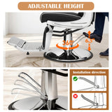 Hicomony Heavy Duty Barber Chair Hydraulic Hair Salon Chairs for Hair Stylist Tattoo Armchair Beauty Equipment Black Silver