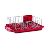 Classic Large Rust Resistant Full Dishrack with Removable 3 Compartment Flatware Caddy, Andlged Drain Board, 3-Piece, Red Farberware