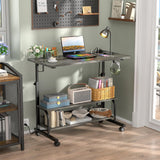 32" Height Adjustable Standing Desk with Power Outlets - Manual Rolling Stand Up Desk with Wheels Small Portable Computer Desk