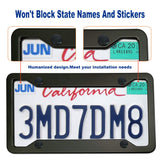 BGGTMO Matte Black Aluminum License Plate Frames- 2 Pack Heavy Duty Car Tag Cover for Front & Rear, 4 Hole Rust Proof Universal Holder, Mount Screws Caps, Inserts, Rattle Proof Pads