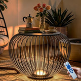 MIUWLXT 26" Solar Patio Side Table,Black Metal Material with LED Light