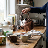 Whistling Kettle Teapot, Premium Copper Tea Kettle for Stove Top, Rustic Tea Pot with Ergonomic Handle, Work for All Stovetops, Brown(3.2 QT)