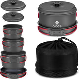 Alocs Camping Cookware, Aluminum Camping Cooking Set Camp Kitchen, Portable Camping Pots and Pans Set Essentials Mess Kit for Backpacking, Outdoor Cooking and Picnic