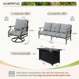 MIXPATIO 4-Piece Metal Patio Conversation Set, Fire Pit Table, 50,000 BTU