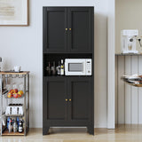 XIUSVON 69" Tall Metal Pantry Cabinet with Microwave Stand,Microwave Storage Cabinet with 4 Doors & 3 Adjustable Shelves for Kitchen (4doors-Black, 13.78" D x 27.54" W x 68.9" H)