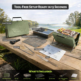 Flame Box Ranger Plus Portable Charcoal Grill – Folding BBQ with Large Grilling Grate for Camping, Tailgating & Backyard | Serves 4–5, Full‑Grate Cooking Coverage, 304 Stainless Steel, 3‑Second Setup