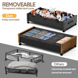 Under Bed Storage with Wheels, 2 Packs Wooden Storage Containers Extra Large Underbed Shoes Organizer, Rolling Under Bed Storage Drawers with Clear Lid, Heavy Duty for Clothes Toys 36"L (Walnut)