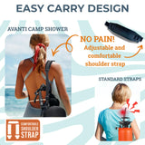Pressurized Camping Shower (8L/2.1 Gal) – Portable Beach Shower for Surfing, Camping & Van Life – Outdoor Rinse Kit with Hand Pump & 10 Spray Modes – Portable Water Sprayer Pets & Gear | AVANTI CAMP