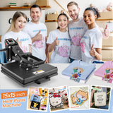 Whubefy Heat Press 15x15 Slide Out, Industrial-Quality Clamshell Sublimation Heat Transfer Machine