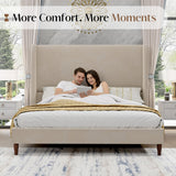 PaPaJet King Bed Frame Velvet Upholstered 51.2" Tall Headboard, Off-White