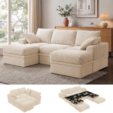 NABUMI 107" Modular Sectional Sofa with Storage, Oversized U-Shaped Boneless Couch with Ottoman, 27" Deep Seat Memory Foam Corduroy 5-Seater Cloud Couches for Living Room, Tool-Free Assembly, Beige