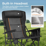 ALPHA CAMP Heavy Duty High Back Camping Chairs 500LBS Capacity Oversized Folding Chair Outdoor Chair with Headrest,Lawn with Side Pocket for Lawn, Sports and Fishing,2PC