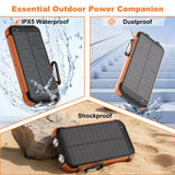 Power Bank Portable Solar Charger, Wireless Fast Charging Battery Pack, 20000mAh Capacity USB-C Input, 6 Outputs, Dual LED Flashlight, USB Battery Pack for Cell Phone Camping Travel Emergency (Orange)