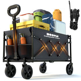 Collapsible Wagon with Wheels 220 lbs Heavy Duty, Folding Utility Wagon Cart with All‑Terrain Wheels, Telescoping Handle & 2 Cup Holders