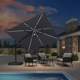PURPLE LEAF Patio Umbrella Left-right Tilt 10FT with LED Lights Light Grey