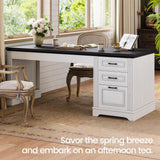 Itaar Farmhouse 55" Executive Desk, Computer Desk with Storage Drawers and Power Outlet