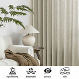 Macochico Extra Wide Pinch Pleated Linen Curtains for Sliding Door Patio Doors with Tieback, Natural Living Room Bedroom Curtain Privacy But Let Light in, 120”Wx96”L, Khaki, 1 Panel