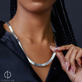 ONTHOLOGIE, 7 mm Herringbone Chain Necklace for Women Men 18K White Gold Over Italian 925K Stamped Solid Sterling Silver, Flat Snake Chain, Made in Italy, 20 Inch