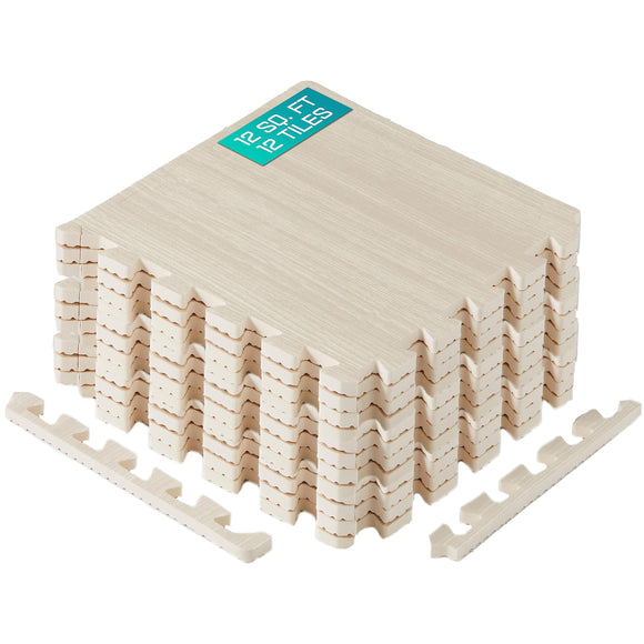 Yes4All 12SQ.FT Wood Grain Puzzle Exercise Mat Protective Flooring, EVA Interlocking Foam Floor Tiles with Border for Home Yes4All