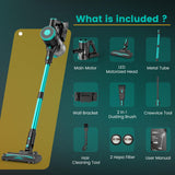 Zefiro Cordless Vacuum Cleaner for Home,45Mins Runtime Stick Vacuum Cleaners, Anti-Tangle and 1.5L Dust Cup, Lightweight Vacuum for Hardwood Floor Carpet Pet Hair (Green)