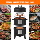 GRiliFE 16" Charcoal Smoker, 3 in 1 Heavy Duty Vertical Barbecue Grill, Outdoor Fire Pit 402 Square Inches Cooking Area, Versatile Outdoor Smoker Grill, Black