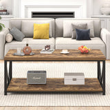 EXCEFUR Modern Coffee Table, Rustic Wood and Metal Living Room Table with Storage Shelf, Industrial Rectangle Center Table, 47 Inch Brown