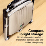 Hamilton Beach Panini Press, Sandwich Maker & Electric Indoor Grill, Upright Storage, PFAS-Free Nonstick Easy Clean Grids, Stainless Steel (25410)