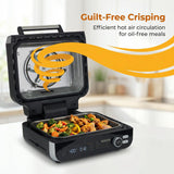 NEWBULIG Electric Grill Outdoor, Electric 8-in-1 BBQ Grills with Air Fryer, Roast, Steak, Broil, Bake, Vegetables, Reheat, Dehydrate, 140°F-450°F, 1550W, for Barbecue, Camping Gatherings