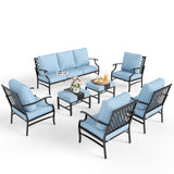 MIXPATIO 7-Piece Patio Conversation Set, 2 Ottomans, E-Coated Frame, Blue