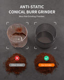 KIDISLE Conical Burr Coffee Grinder, Electric Coffee Bean Grinder for Precise Grinding, 35 Settings, 2–12 Cup Selector, Anti-Static Design for Home Use, Black