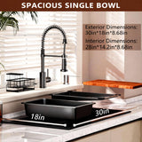 30x18 Drop in Kitchen Sink with Faucet & Accessories, Black Stainless Steel Workstation Sink, 16 Gauge Single Bowl Top Mount, Deep Bowl Design, Modern Kitchen & Commercial Use
