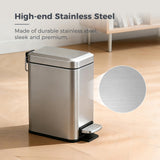 Sineng 1.6 Gallon Stainless Steel Slim Rectangular Pedal Trash Can with Soft Close Lid