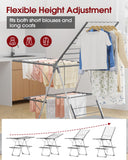 Sakugi Clothes Drying Rack, Foldable 2-Level Laundry Drying Rack with Height-Adjustable Wings, for Clothing & Bedding, Free-Standing Space-Saving Rack, Indoor & Outdoor, 55.5" L × 22.8" W, Gray
