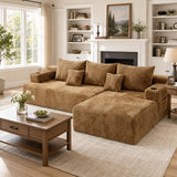96.8" Boneless Couch Cloud Modular Sectional Sofa with L Shaped Chaise, Modern Comfy Corduroy Upholstered Deep Seat Couches Lounge with 5 Pillows for Living Room Bedroom(Brown, Right Facing Chaise)