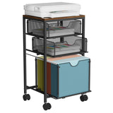 BOHDK Rolling File Cart with 3 Storage Drawers, Wood & Mesh Hanging File Folder Organizer with Wheels Under Desk, File Cabinets, Black