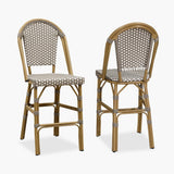 PURPLE LEAF Counter Bar Stools 25" Set of 2 French PE Rattan, Grey