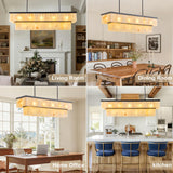CEENWE Rectangle Alabaster Chandelier, L54 Linear Chandeliers Over Table Pendant Light Modern Mrable Rectangular Chandelier for Kitchen Island Dining Room Living Room 2-Tier Black(Include 16 Bulbs)